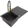 Mexen Cesar 1-Becken Granitspüle mit Abtropffläche und Küchenarmatur Aster, gesprenkeltes Schwarz - 6514-76-73450-57-B