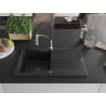 Mexen Cesar Granitspüle 1-beckig mit Abtropffläche und Küchenarmatur Aster, schwarz - 6514-77-73450-07-B