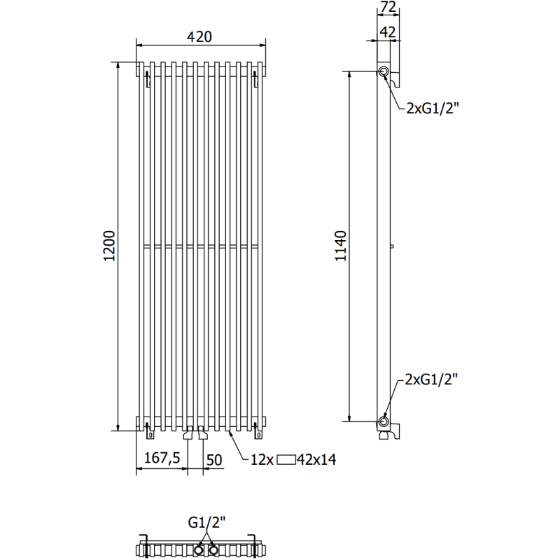Mexen Kansas Dekorationsheizkörper 1200 x 420 mm, 842 W, schwarz - W204-1200-420-00-70