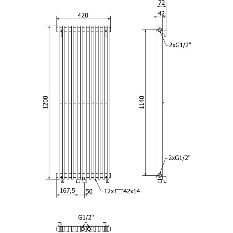 Mexen Kansas Dekorativer Heizkörper 1200 x 420 mm, 842 W, schwarz - W204-1200-420-00-70
