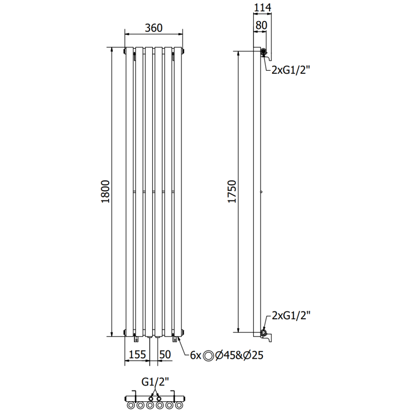 Mexen Nevada Dekorativer Heizkörper 1800 x 360 mm, 705 W, schwarz - W201-1800-360-00-70