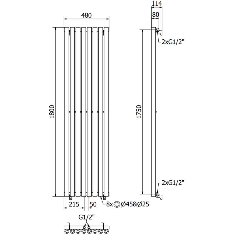 Mexen Nevada Dekorativer Heizkörper 1800 x 480 mm, 940 W, schwarz - W201-1800-480-00-70