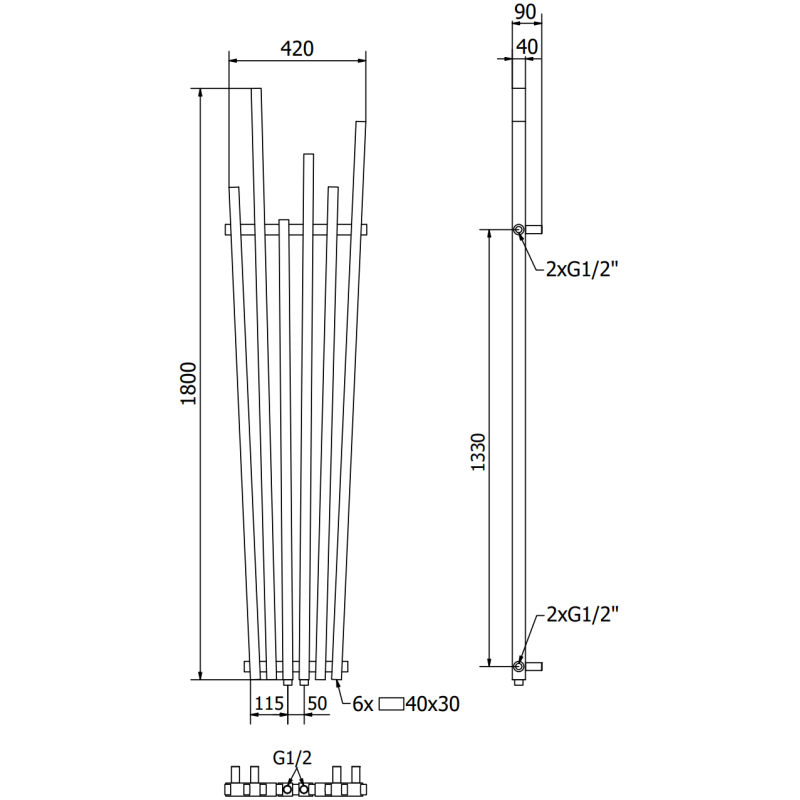 Mexen Omaha Dekorationsheizkörper 1800 x 420 mm, 655 W, weiß - W208-1800-420-00-20