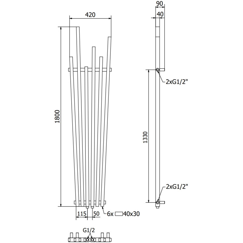 Mexen Omaha dekorativer Heizkörper 1800 x 420 mm, 655 W, weiß - W208-1800-420-00-20