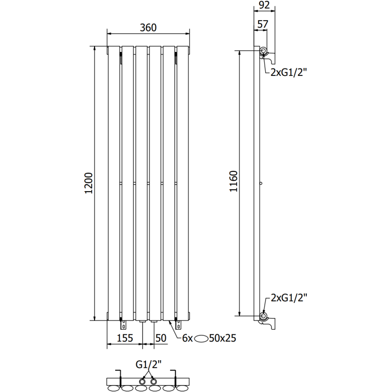 Mexen Oregon Dekorativer Heizkörper 1200 x 360 mm, 417 W, weiß - W202-1200-350-00-20