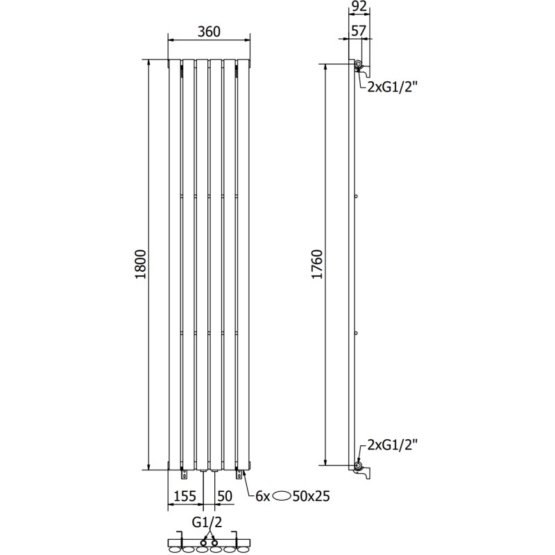 Mexen Oregon Designheizkörper 1800 x 360 mm, 604 W, weiß - W202-1800-350-00-20