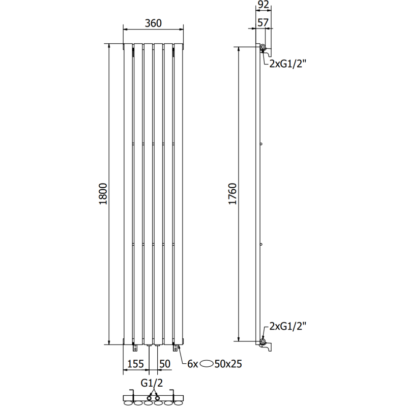 Mexen Oregon dekorativer Heizkörper 1800 x 360 mm, 604 W, schwarz - W202-1800-350-00-70