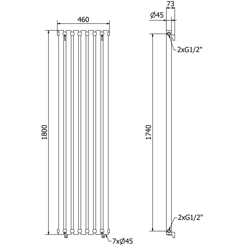 Mexen Texas dekorativer Heizkörper 1800 x 460 mm, 965 W, weiß - W203-1800-460-00-20