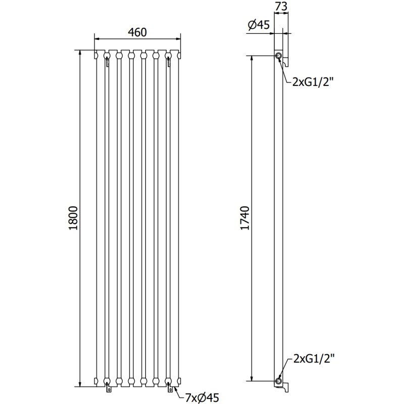 Mexen Texas dekorativer Heizkörper 1800 x 460 mm, 965 W, schwarz - W203-1800-460-00-70