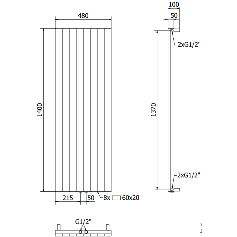 Mexen Topeka dekorativer Heizkörper 1400 x 480 mm, 950 W, schwarz - W210-1400-480-00-70
