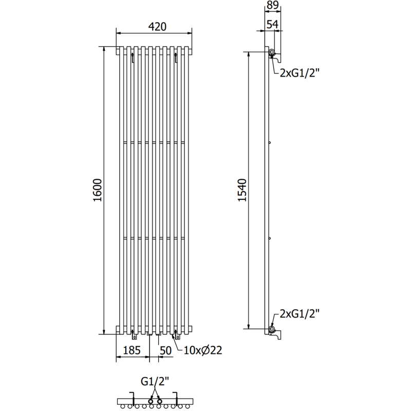 Mexen Tulsa Dekorativer Heizkörper 1600 x 420 mm, 613 W, schwarz - W219-1600-420-00-70