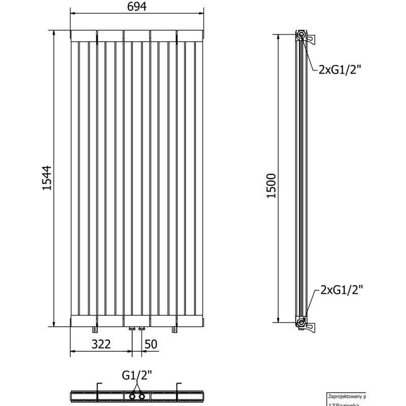 Mexen Waco Design-Heizkörper 1544 x 694 mm, 1550 W, Weiß - W217-1544-694-00-20