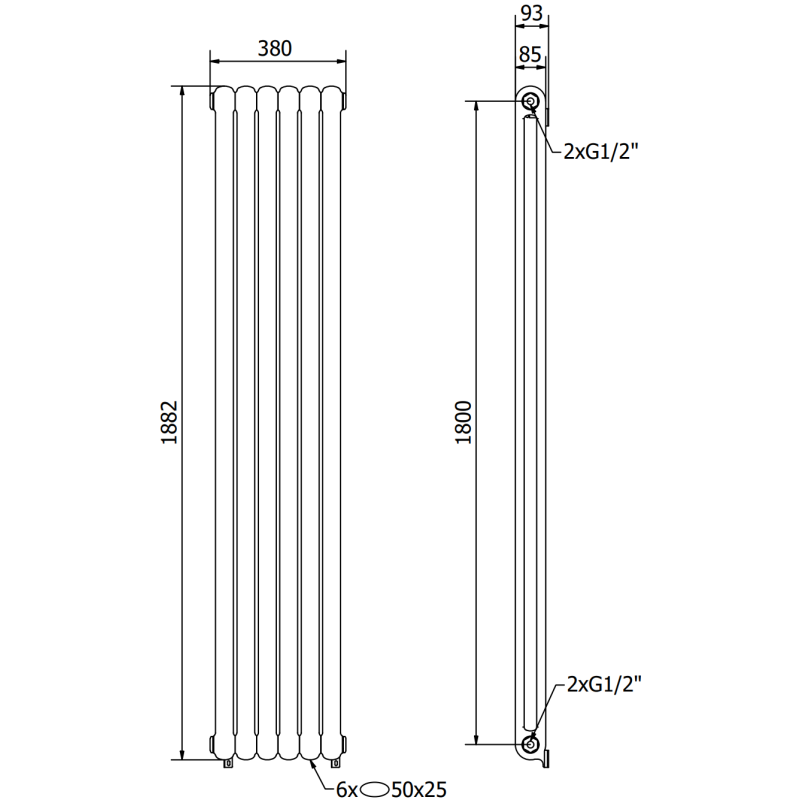 Mexen Kent Dekorativer Heizkörper 1882 x 380 mm, 1392 W, weiß - W216-1882-380-00-20