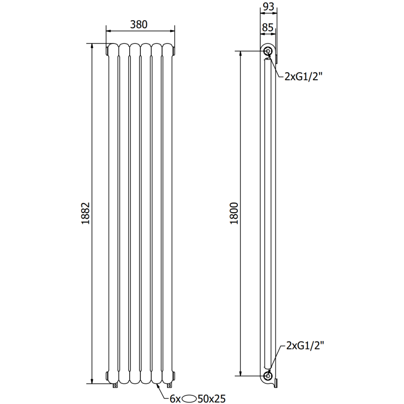Mexen Kent dekorativer Heizkörper 1882 x 380 mm, 1392 W, schwarz - W216-1882-380-00-70