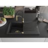 Mexen Cesar Granitspüle 1-Becken mit Abtropffläche und Küchenarmatur Aster, schwarz - 6514-77-73450-57-G