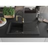 Mexen Cesar Granitspüle 1-Becken mit Abtropffläche und Küchenarmatur Aster, schwarz - 6514-77-73450-57-B