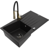 Mexen Cesar Granitspüle 1-Becken mit Abtropffläche und Küchenarmatur Aster, schwarz - 6514-77-73450-57-B