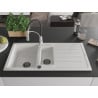 Mexen Andres Granitspüle 1,5-Becken mit Abtropffläche und Küchenarmatur Aster, weiß - 6515-20-73450-07-B