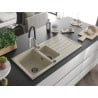 Mexen Andres Granitspüle 1,5-Becken mit Abtropffläche und Küchenarmatur Aster, beige - 6515-69-73450-07-B