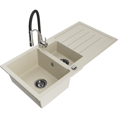 Mexen Andres Granitspüle 1,5-Becken mit Abtropffläche und Küchenarmatur Aster, beige - 6515-69-73450-07-B