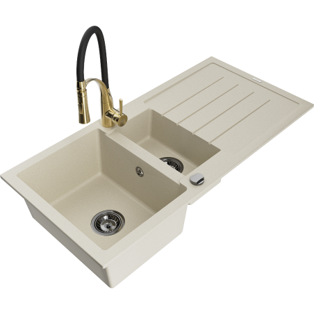 Mexen Andres Granitspüle 1,5-Becken mit Abtropffläche und Küchenarmatur Aster, beige - 6515-69-73450-57-B