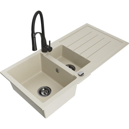 Mexen Andres Granitspüle 1,5-Becken mit Abtropffläche und Küchenarmatur Aster, beige - 6515-69-73450-70-B