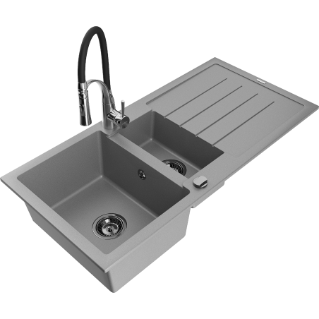 Mexen Andres Granitspüle 1,5-Becken mit Abtropffläche und Küchenarmatur Aster, grau - 6515-71-73450-07-B