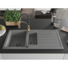 Mexen Andres 1,5-Kammer Granitspüle mit Abtropffläche und Küchenarmatur Aster, grau - 6515-71-73450-57-B