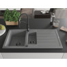 Mexen Andres granitspüle 1,5-becken mit abtropffläche und küchenarmatur Aster, grau - 6515-71-73450-70-B