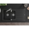 Mexen Andres Granitspüle 1,5-fach mit Abtropffläche und Küchenarmatur Aster, schwarz/silber metallic - 6515-73-73450-07