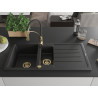 Mexen Andres Granitspüle 1,5-Kammer mit Abtropffläche und Küchenarmatur Aster, schwarz/silber - 6515-73-73450-57-G