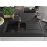 Mexen Andres Granitspüle 1,5-becken mit Abtropffläche und Küchenarmatur Aster, schwarz/silber - 6515-73-73450-57-B