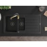 Mexen Andres Granitspüle 1,5-becken mit Abtropffläche und Küchenarmatur Aster, schwarz/silber - 6515-73-73450-57-B