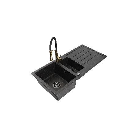 Mexen Andres Granitspüle 1,5-becken mit Abtropffläche und Küchenarmatur Aster, schwarz/silber - 6515-73-73450-57-B