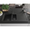Mexen Andres Granitspüle 1,5-Becken mit Abtropffläche und Küchenarmatur Aster, schwarz/silber - 6515-73-73450-70-B