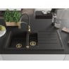 Mexen Andres Granitspüle 1,5-Becken mit Abtropffläche und Küchenarmatur Aster, schwarz/gold metallic - 6515-75-73450-57-G