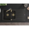 Mexen Andres Granitspüle 1,5-Becken mit Abtropffläche und Küchenarmatur Aster, schwarz/gold metallic - 6515-75-73450-57-G