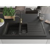 Mexen Andres 1,5-fachiger Granitspülbecken mit Abtropffläche und Küchenarmatur Aster, schwarz/gold metallic