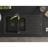 Mexen Andres Granitspüle 1,5-Becken mit Abtropffläche und Küchenarmatur Aster, schwarz/gold metallisch - 6515-75-73450-57-B