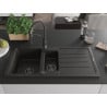 Mexen Andres Granitspüle 1,5-becken mit Abtropffläche und Küchenarmatur Aster, schwarz/gold metallic - 6515-75-73450-70-B