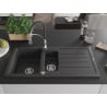 Mexen Andres Granitspüle 1,5-Becken mit Abtropffläche und Küchenarmatur Aster, schwarz gesprenkelt - 6515-76-73450-07
