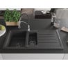 Mexen Andres Granitspüle 1,5-becken mit Ablage und Küchenarmatur Aster, schwarz gesprenkelt - 6515-76-73450-07-B