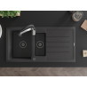 Mexen Andres Granitspüle 1,5-becken mit Ablage und Küchenarmatur Aster, schwarz gesprenkelt - 6515-76-73450-07-B