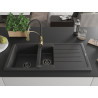 Mexen Andres Granitspüle 1,5-Becken mit Abtropffläche und Küchenarmatur Aster, schwarz gesprenkelt - 6515-76-73450-57-B