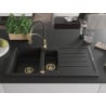 Mexen Andres Granitspüle 1,5-Becken mit Abtropffläche und Küchenarmatur Aster, schwarz - 6515-77-73450-57-G