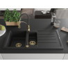 Mexen Andres Granitspüle 1,5-Bowl mit Abtropffläche und Küchenarmatur Aster, schwarz - 6515-77-73450-57-G