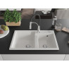 Mexen Tomas 2-Becken Granitspüle mit Küchenarmatur Aster, weiß - 6516-20-73450-07
