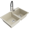 Mexen Tomas Granitspüle mit 2 Becken und Küchenarmatur Aster, beige - 6516-69-73450-07