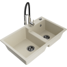 Mexen Tomas Granit-Spülbecken 2-Kammer mit Küchenarmatur Aster, beige - 6516-69-73450-07-B