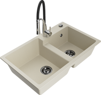Mexen Tomas Granit-Spülbecken 2-Kammer mit Küchenarmatur Aster, beige - 6516-69-73450-07-B